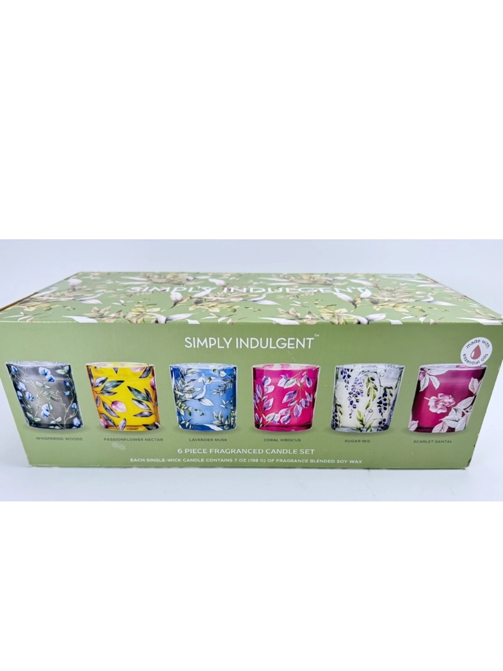 Simply Indulgent Floral Scented Candle Set 6-Pack 7oz Soy Blend new in box
